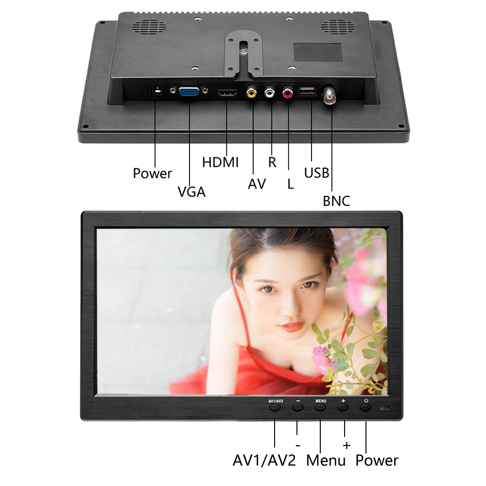Podofo 10.1 inch LCD HD Monitor & Computer Display Color Screen 2Channel Video Input Security Monitor With BNC / AVI / VGA / HDMI