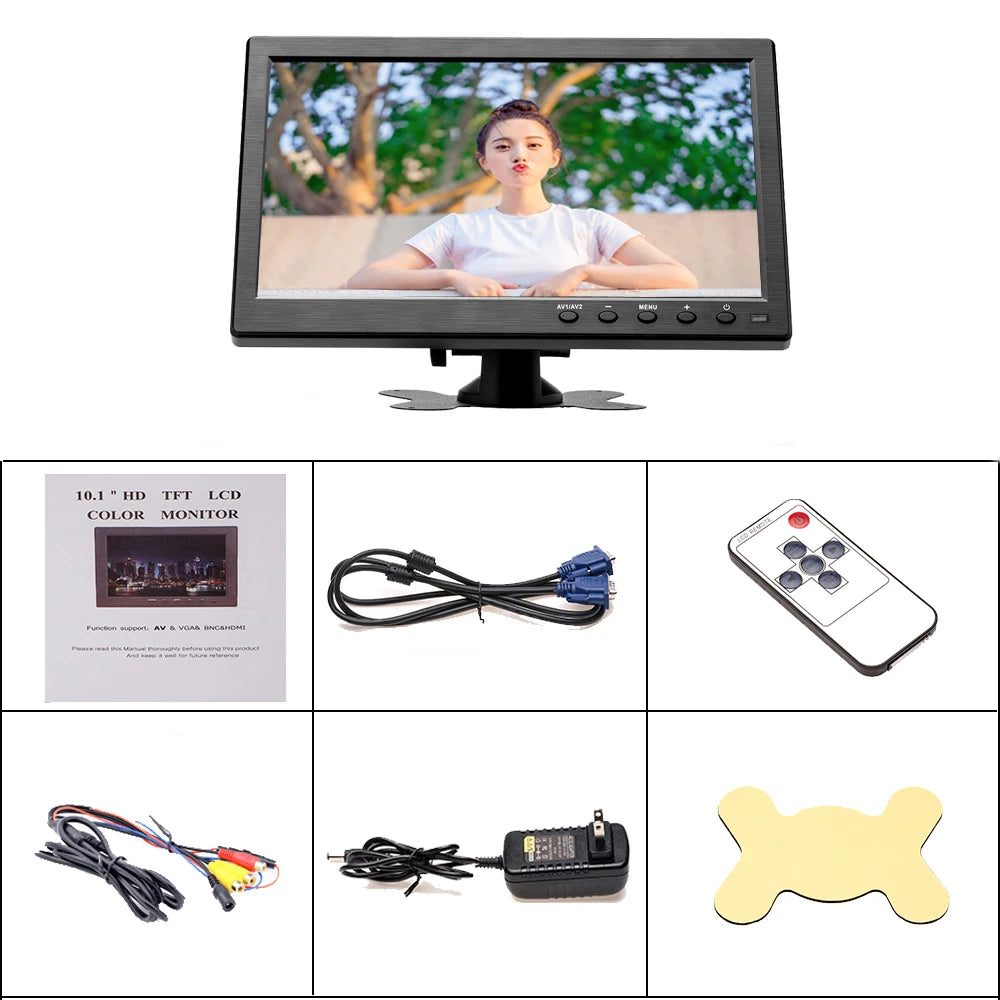 Podofo 10.1 inch LCD HD Monitor & Computer Display Color Screen 2Channel Video Input Security Monitor With BNC / AVI / VGA / HDMI