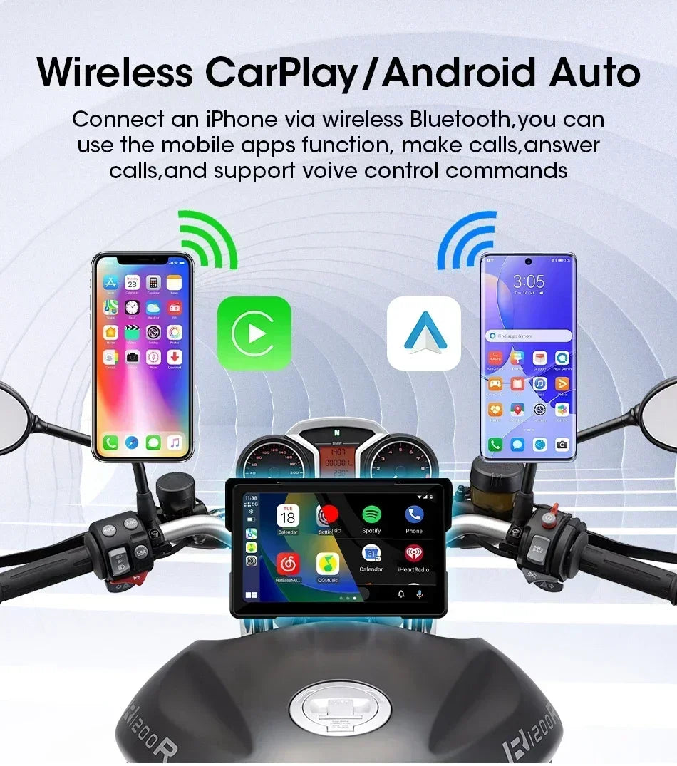 Waterproof CarPlay GPS DVR for Motorcycles 5 & 7 Inch LCD