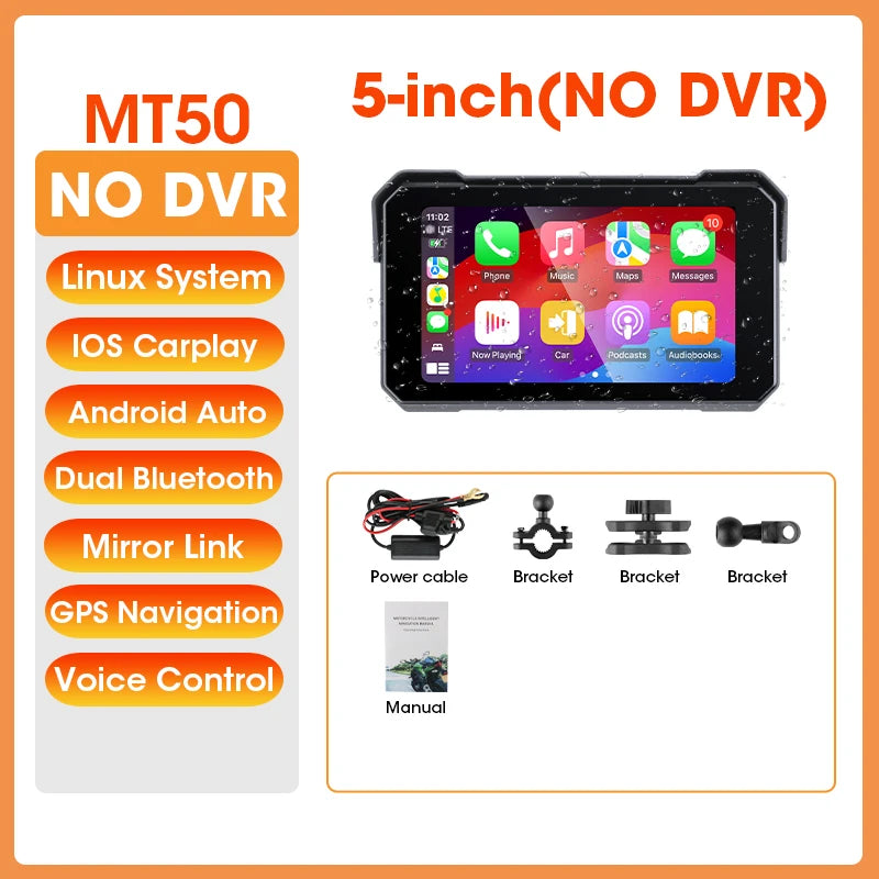 7 Inch Motorcycle GPS with Wireless CarPlay and Android Auto IPX7 Waterproof