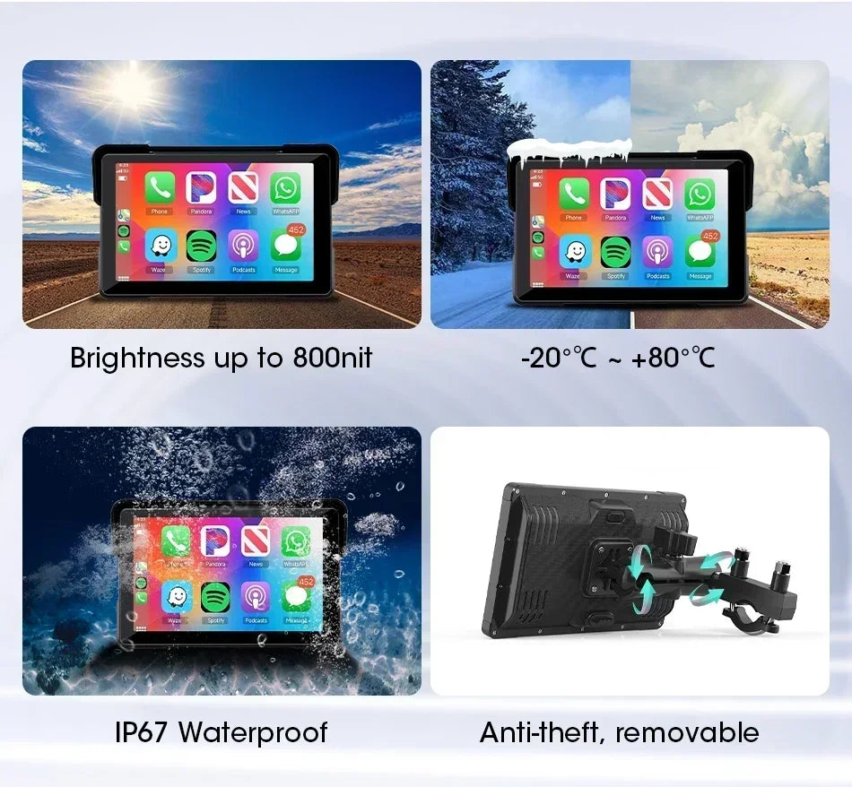 Waterproof CarPlay GPS DVR for Motorcycles 5 & 7 Inch LCD
