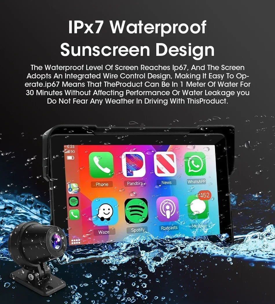 Waterproof CarPlay GPS DVR for Motorcycles 5 & 7 Inch LCD