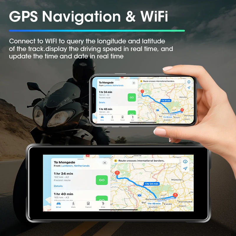 7 Inch Motorcycle GPS with Wireless CarPlay and Android Auto IPX7 Waterproof