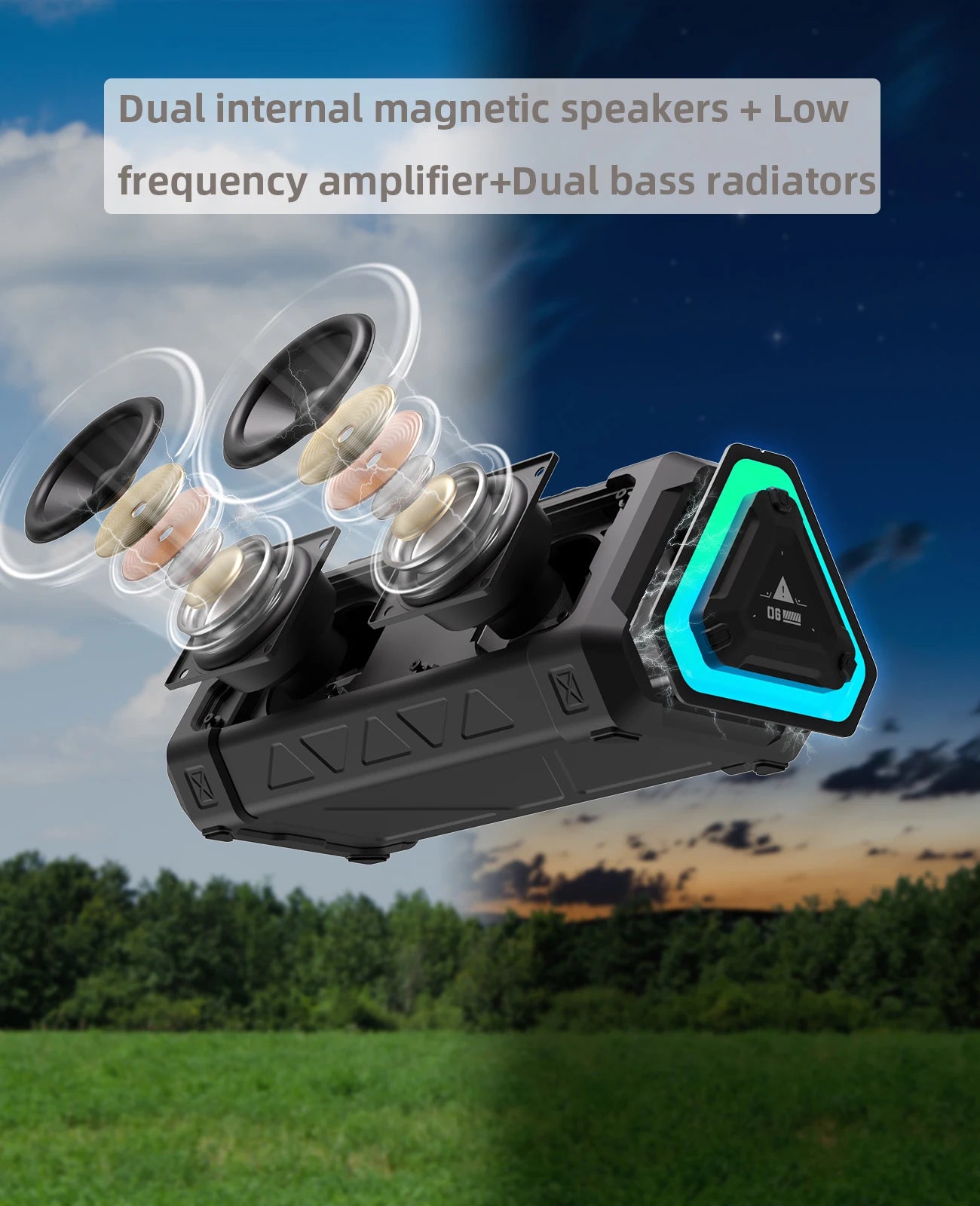 40W Outdoor Bluetooth Speaker with Stereo Sound & RGB Lights