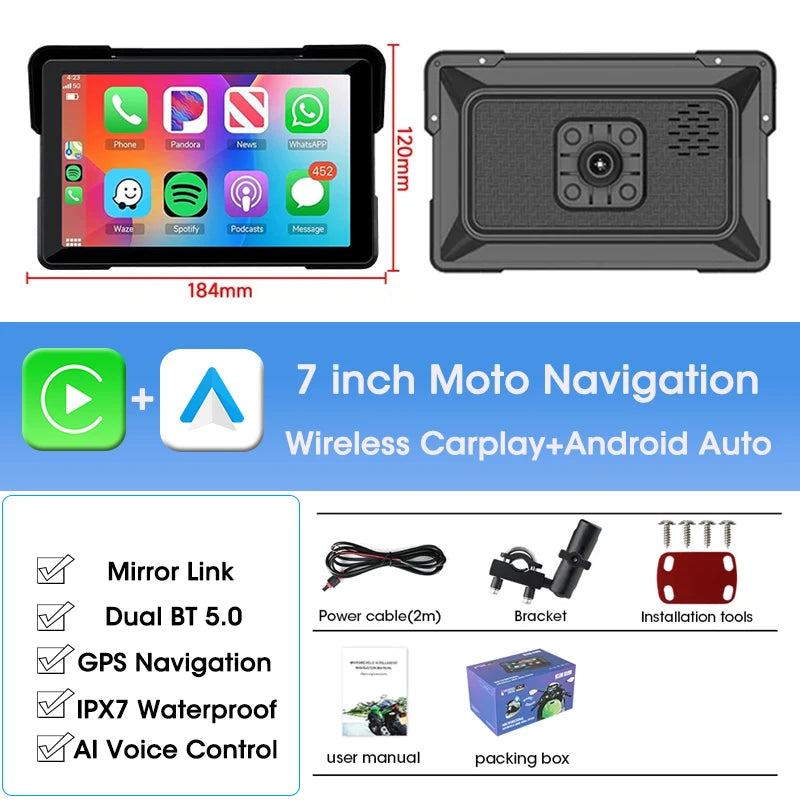 Waterproof CarPlay GPS DVR for Motorcycles 5 & 7 Inch LCD