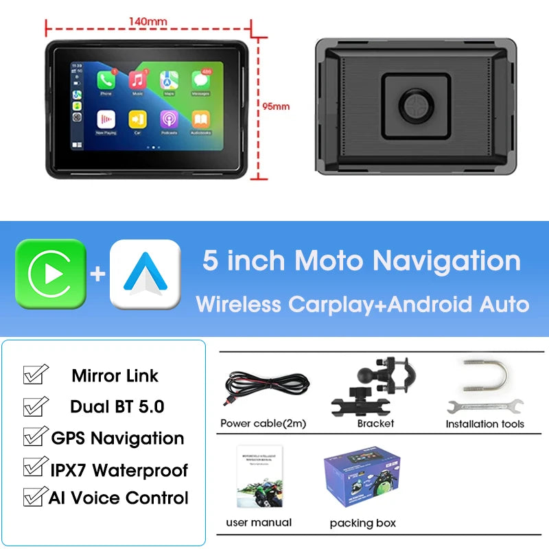 Waterproof CarPlay GPS DVR for Motorcycles 5 & 7 Inch LCD